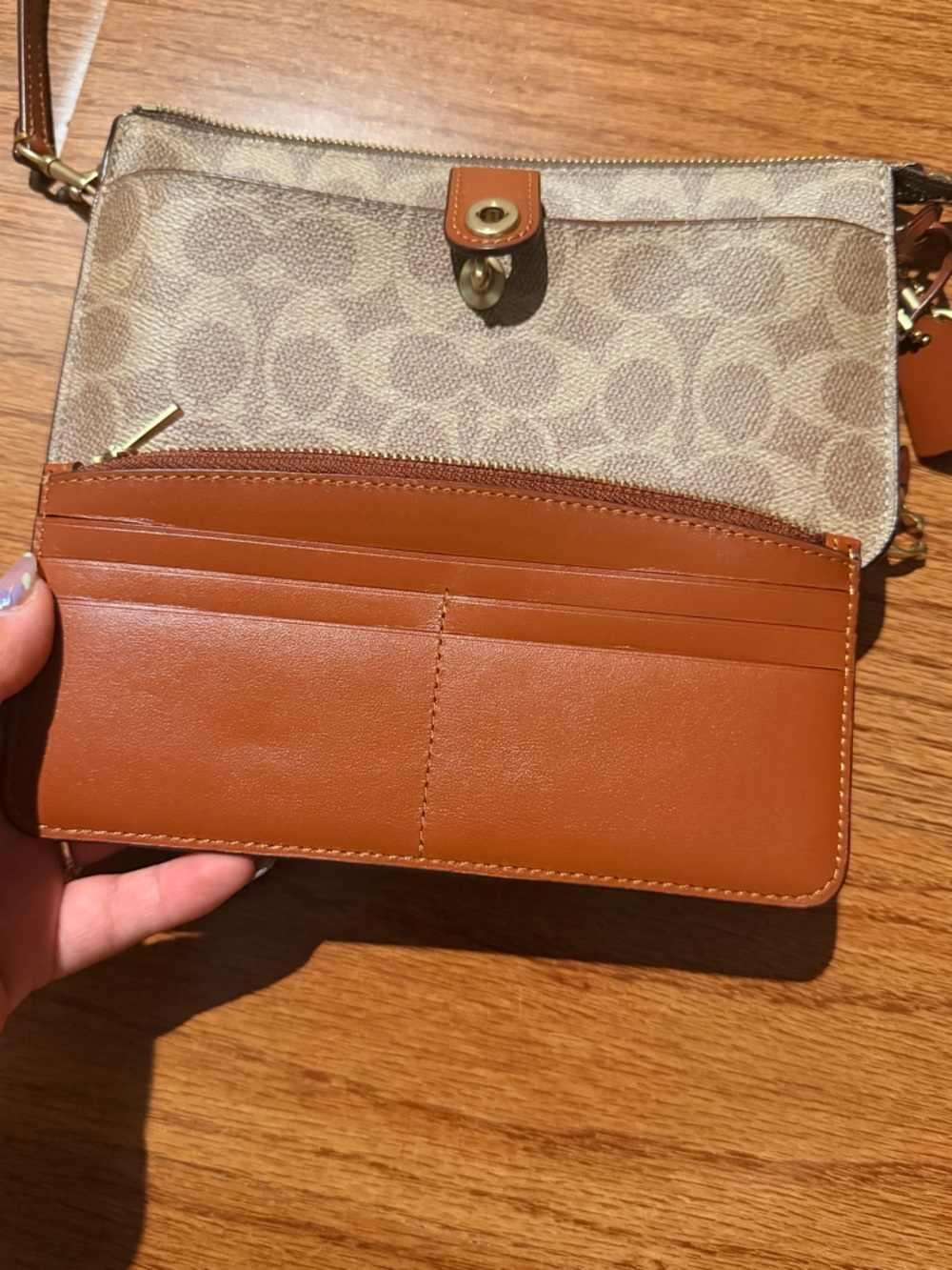 Coach Brown Signature Canvas Crossbody Bag with Tan Leather Trim - Picture 4 of 8